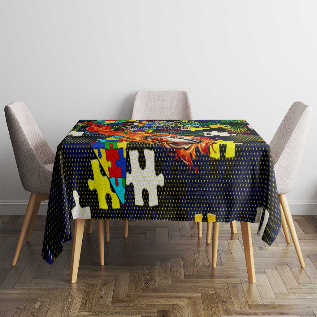 Cowboys Autism Awareness Tablecloth Puzzle Flames Rugby Ball
