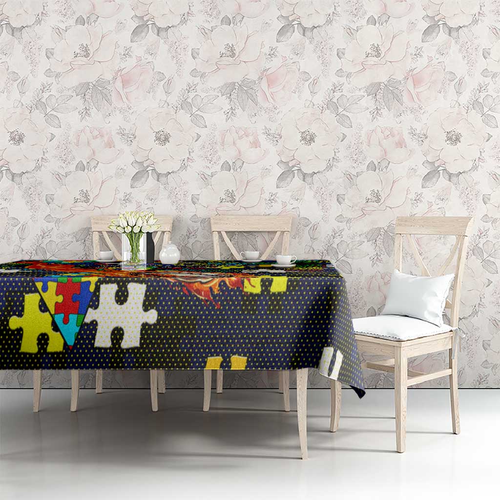 Cowboys Autism Awareness Tablecloth Puzzle Flames Rugby Ball
