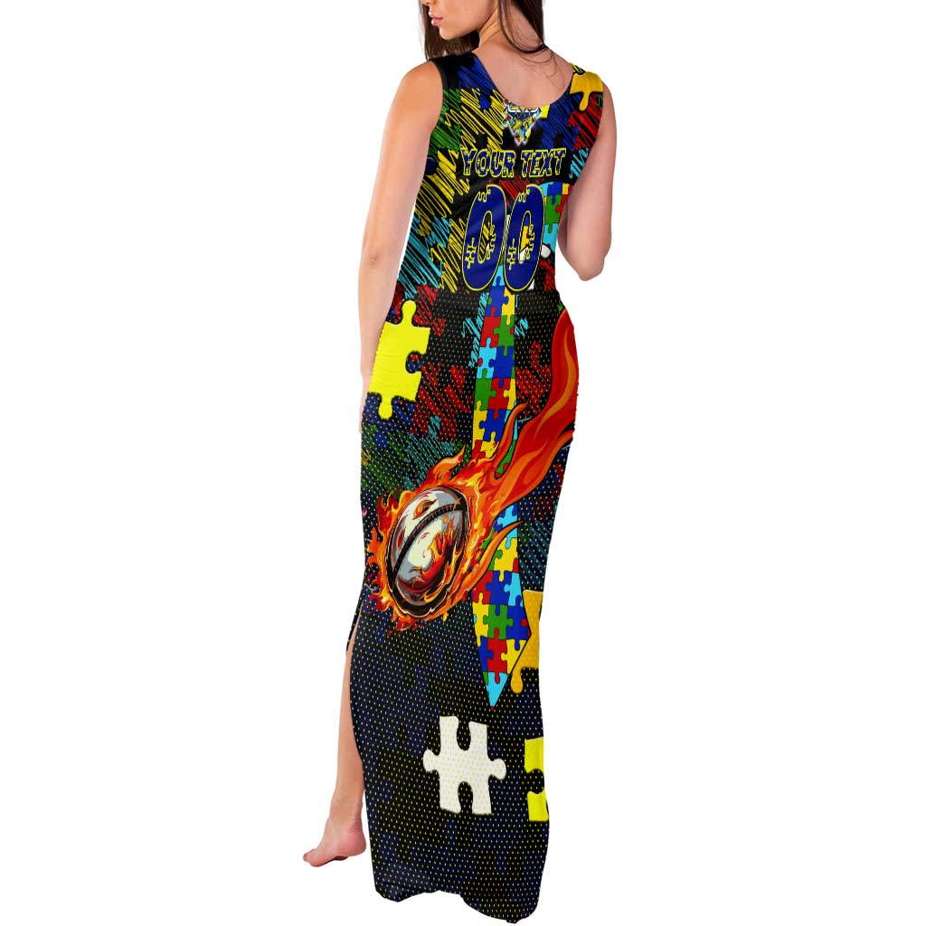 Cowboys Autism Awareness Tank Maxi Dress Puzzle Flames Rugby Ball