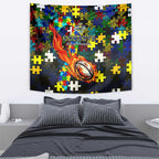 Cowboys Autism Awareness Tapestry Puzzle Flames Rugby Ball