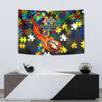 Cowboys Autism Awareness Tapestry Puzzle Flames Rugby Ball