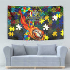 Cowboys Autism Awareness Tapestry Puzzle Flames Rugby Ball