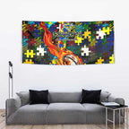 Cowboys Autism Awareness Tapestry Puzzle Flames Rugby Ball