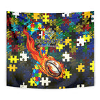 Cowboys Autism Awareness Tapestry Puzzle Flames Rugby Ball