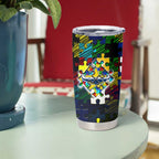 Cowboys Autism Awareness Tumbler Cup Puzzle Flames Rugby Ball