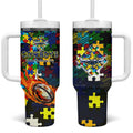 Cowboys Autism Awareness Tumbler With Handle Puzzle Flames Rugby Ball