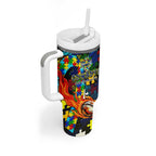 Cowboys Autism Awareness Tumbler With Handle Puzzle Flames Rugby Ball