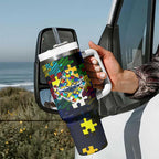 Cowboys Autism Awareness Tumbler With Handle Puzzle Flames Rugby Ball
