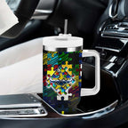 Cowboys Autism Awareness Tumbler With Handle Puzzle Flames Rugby Ball