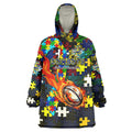 Cowboys Autism Awareness Wearable Blanket Hoodie Puzzle Flames Rugby Ball