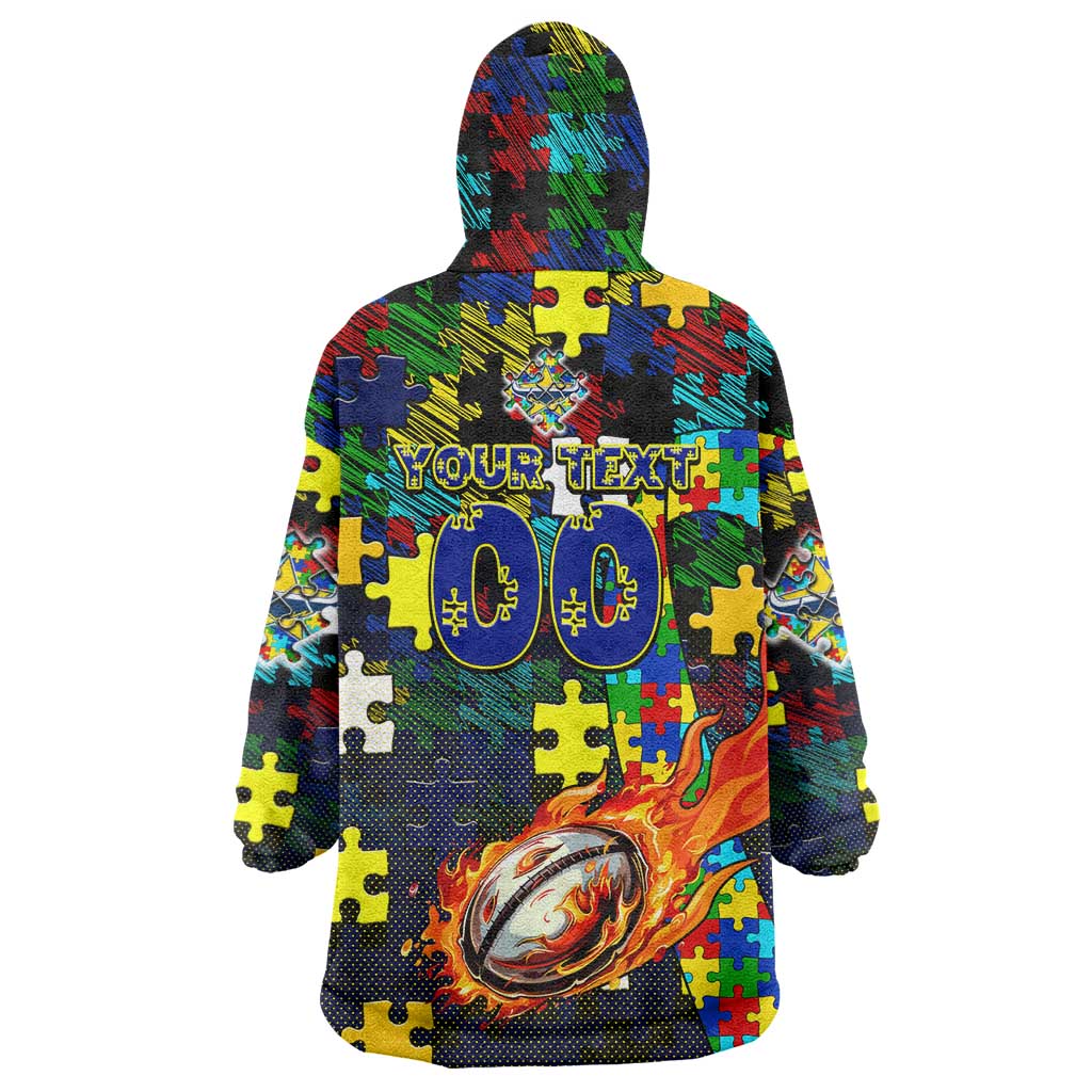 Cowboys Autism Awareness Wearable Blanket Hoodie Puzzle Flames Rugby Ball