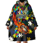Cowboys Autism Awareness Wearable Blanket Hoodie Puzzle Flames Rugby Ball