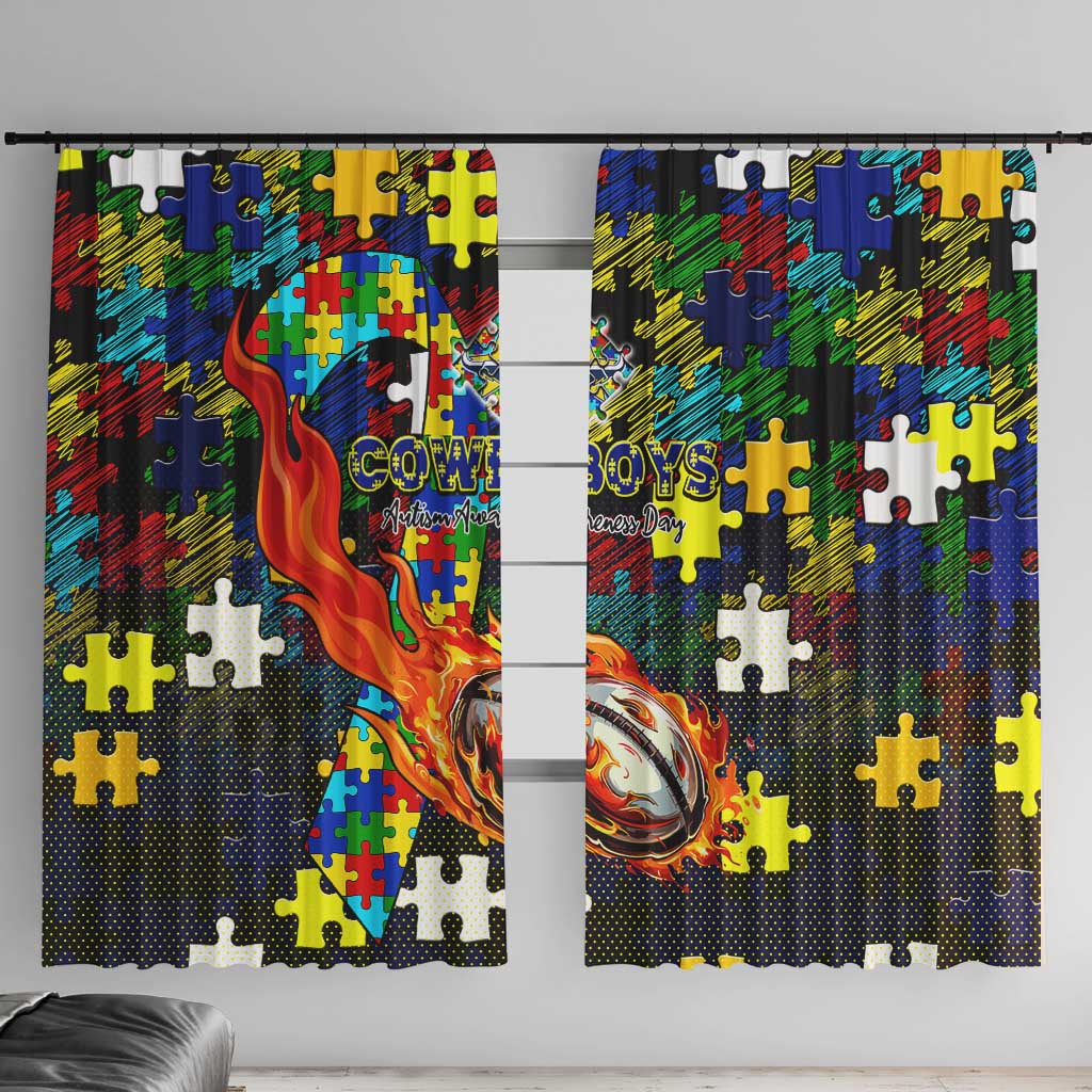 Cowboys Autism Awareness Window Curtain Puzzle Flames Rugby Ball