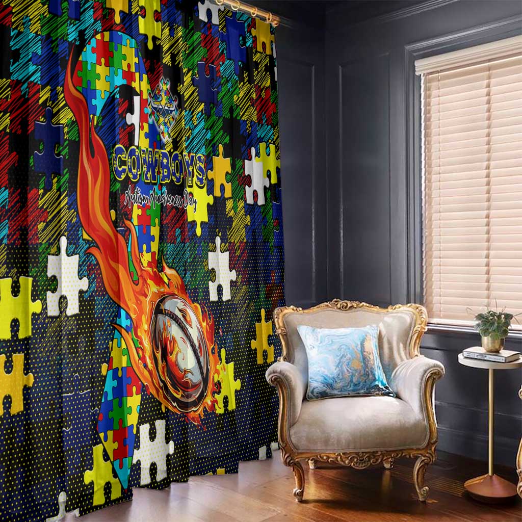 Cowboys Autism Awareness Window Curtain Puzzle Flames Rugby Ball