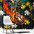 Cowboys Autism Awareness Window Curtain Puzzle Flames Rugby Ball