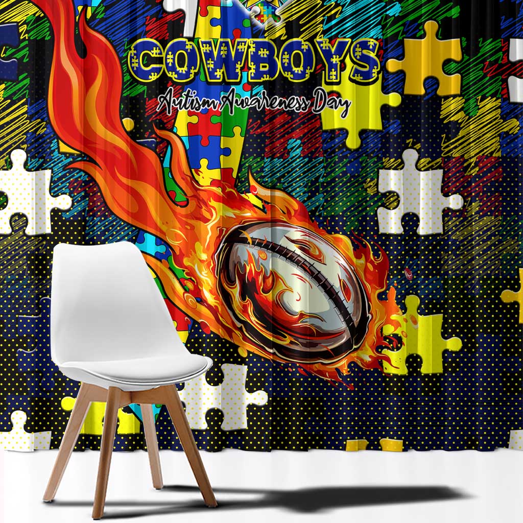 Cowboys Autism Awareness Window Curtain Puzzle Flames Rugby Ball
