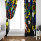 Cowboys Autism Awareness Window Curtain Puzzle Flames Rugby Ball