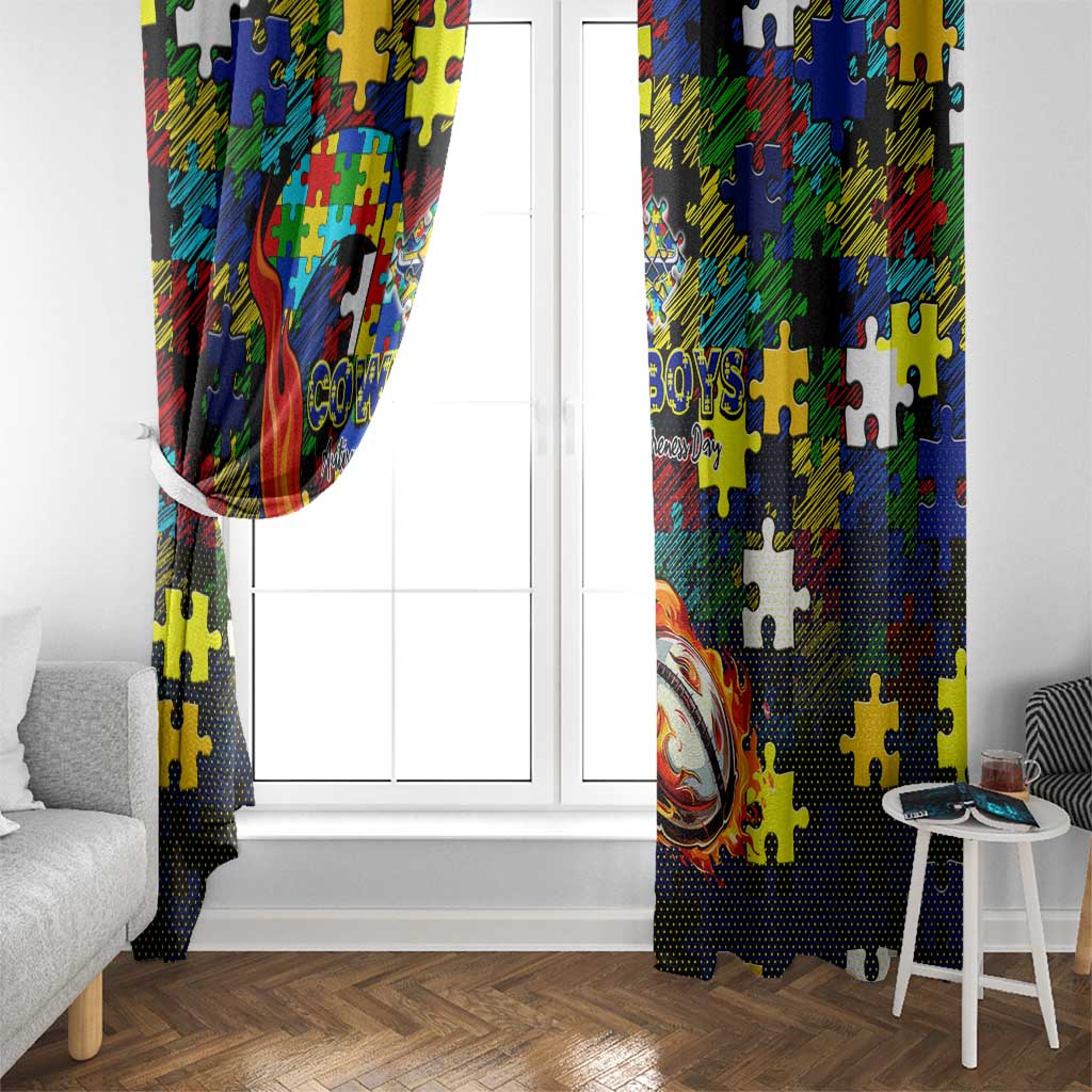 Cowboys Autism Awareness Window Curtain Puzzle Flames Rugby Ball