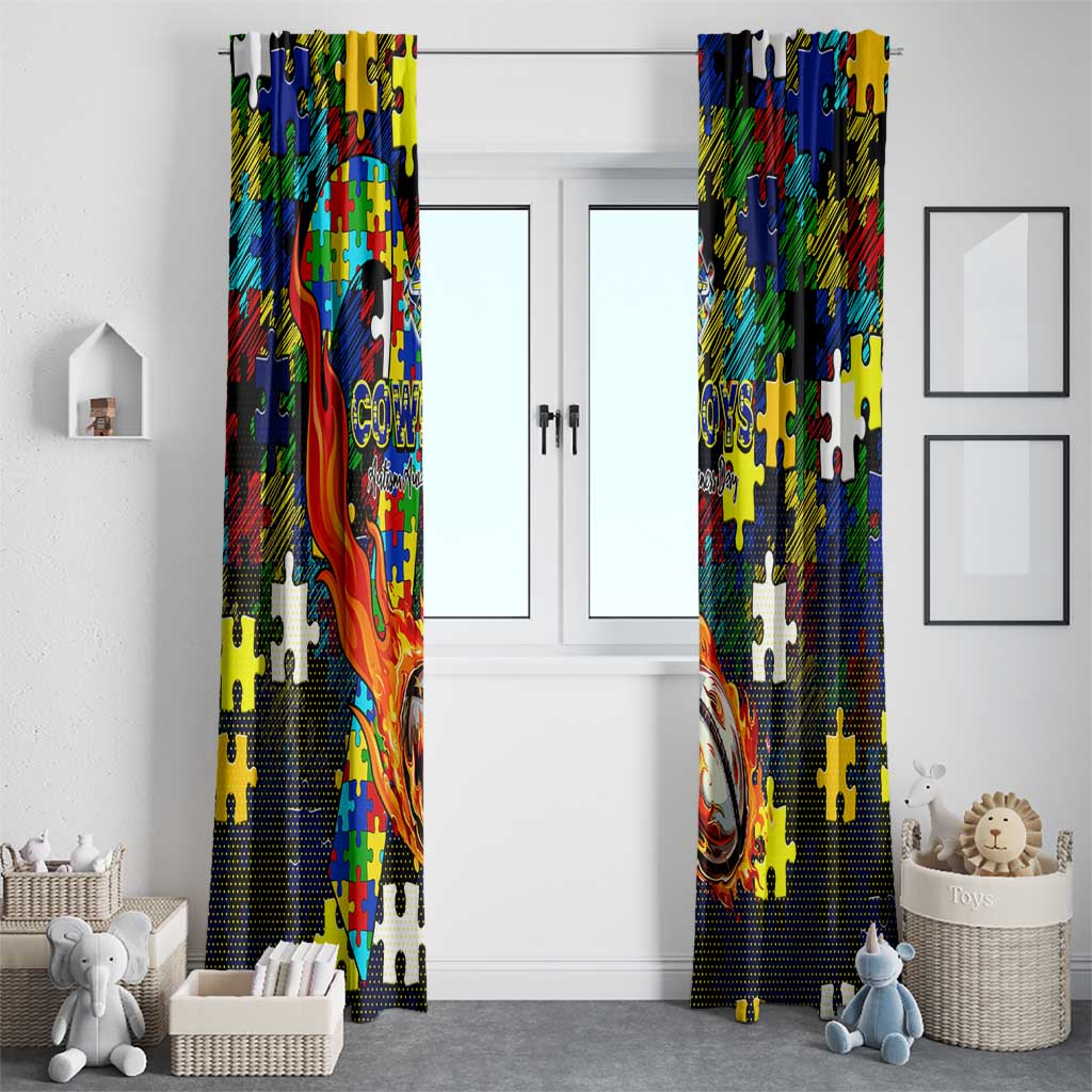 Cowboys Autism Awareness Window Curtain Puzzle Flames Rugby Ball