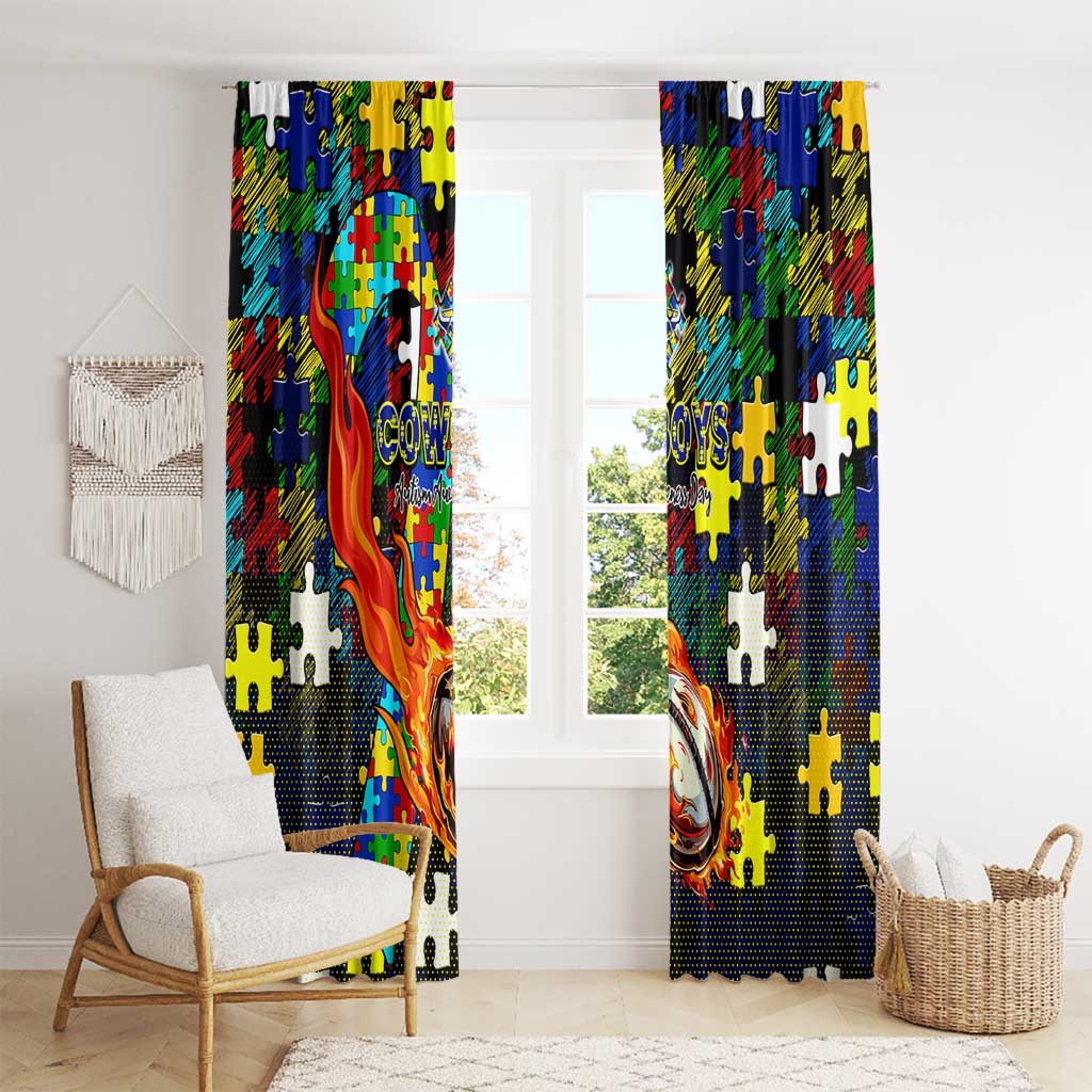 Cowboys Autism Awareness Window Curtain Puzzle Flames Rugby Ball
