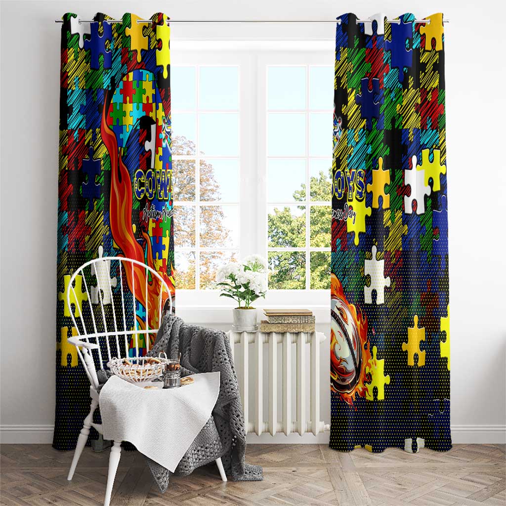 Cowboys Autism Awareness Window Curtain Puzzle Flames Rugby Ball