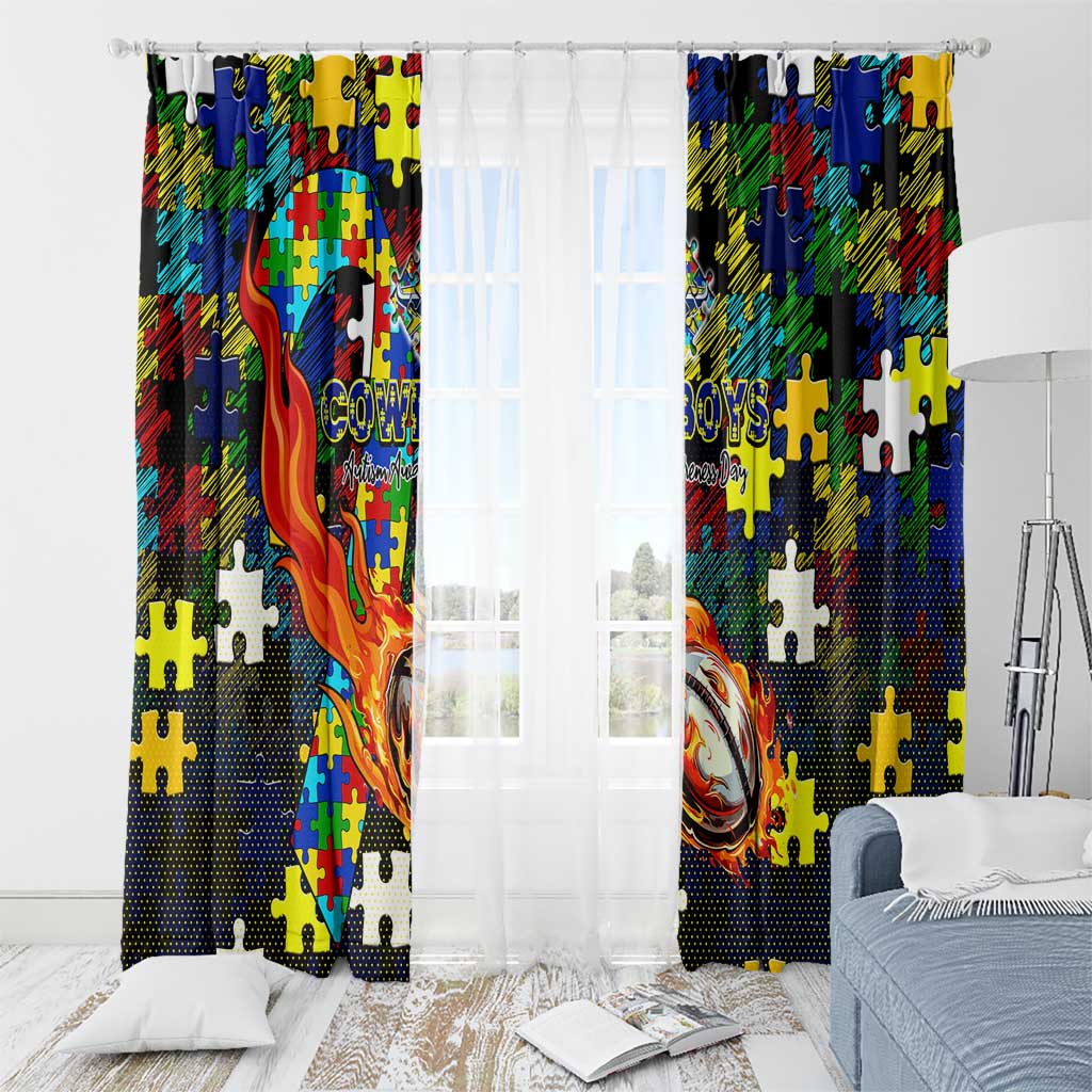 Cowboys Autism Awareness Window Curtain Puzzle Flames Rugby Ball