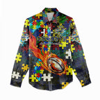 Cowboys Autism Awareness Women Casual Shirt Puzzle Flames Rugby Ball