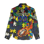 Cowboys Autism Awareness Women Casual Shirt Puzzle Flames Rugby Ball