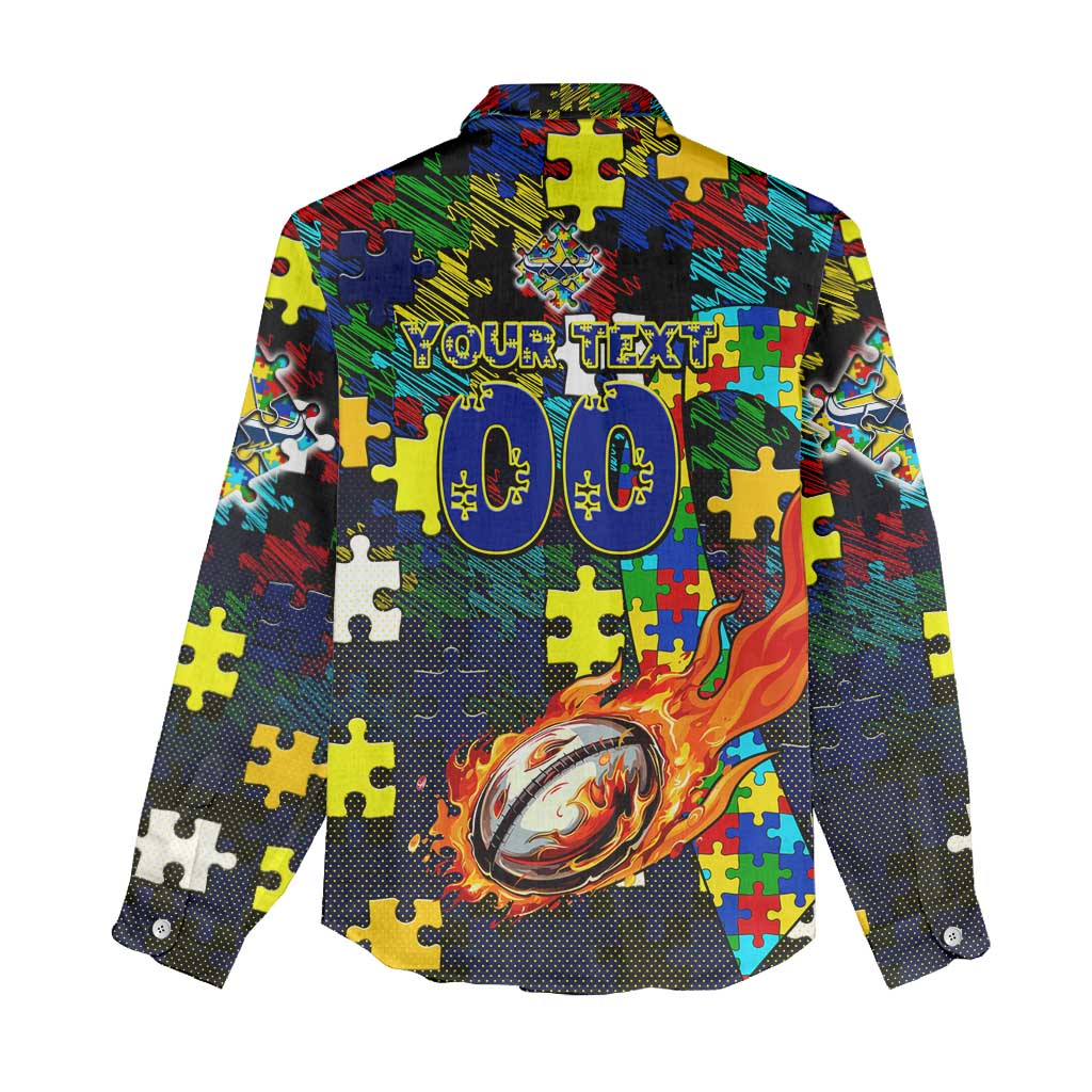 Cowboys Autism Awareness Women Casual Shirt Puzzle Flames Rugby Ball