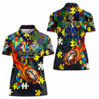 Cowboys Autism Awareness Women Polo Shirt Puzzle Flames Rugby Ball