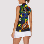 Cowboys Autism Awareness Women Sleeveless Polo Shirt Puzzle Flames Rugby Ball
