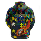 Cowboys Autism Awareness Zip Hoodie Puzzle Flames Rugby Ball
