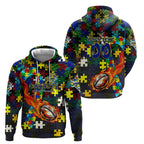 Cowboys Autism Awareness Zip Hoodie Puzzle Flames Rugby Ball