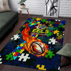 Eels Autism Awareness Area Rug Puzzle Flames Rugby Ball