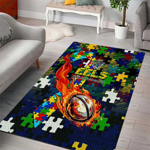 Eels Autism Awareness Area Rug Puzzle Flames Rugby Ball