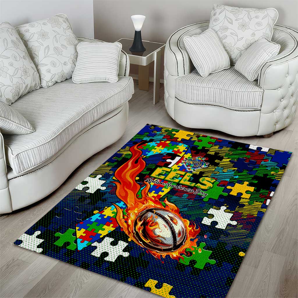 Eels Autism Awareness Area Rug Puzzle Flames Rugby Ball