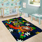 Eels Autism Awareness Area Rug Puzzle Flames Rugby Ball