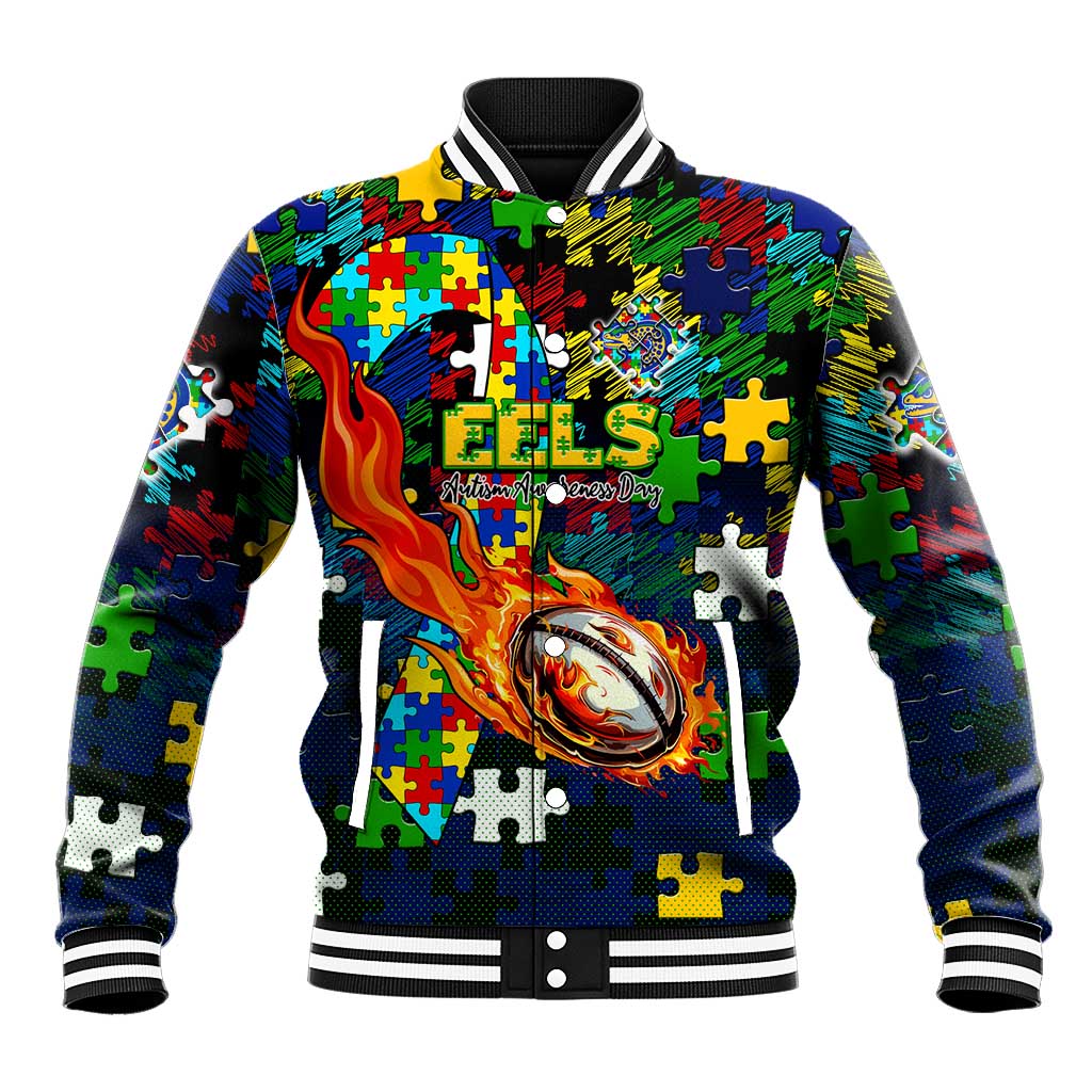 Eels Autism Awareness Baseball Jacket Puzzle Flames Rugby Ball