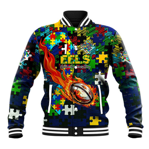 Eels Autism Awareness Baseball Jacket Puzzle Flames Rugby Ball