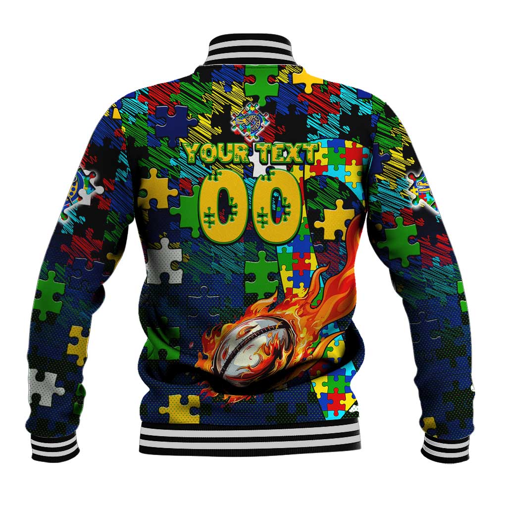 Eels Autism Awareness Baseball Jacket Puzzle Flames Rugby Ball