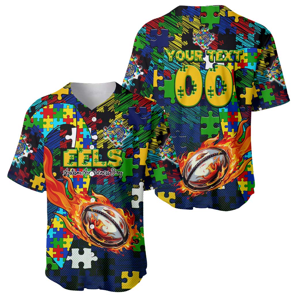 Eels Autism Awareness Baseball Jersey Puzzle Flames Rugby Ball