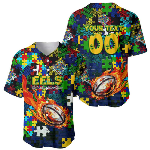 Eels Autism Awareness Baseball Jersey Puzzle Flames Rugby Ball