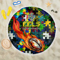 Eels Autism Awareness Beach Blanket Puzzle Flames Rugby Ball