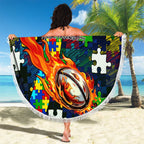 Eels Autism Awareness Beach Blanket Puzzle Flames Rugby Ball