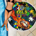 Eels Autism Awareness Beach Blanket Puzzle Flames Rugby Ball