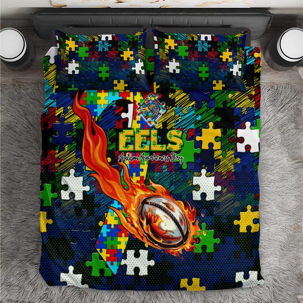 Eels Autism Awareness Bedding Set Puzzle Flames Rugby Ball
