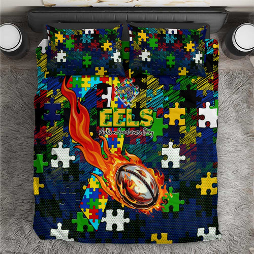 Eels Autism Awareness Bedding Set Puzzle Flames Rugby Ball