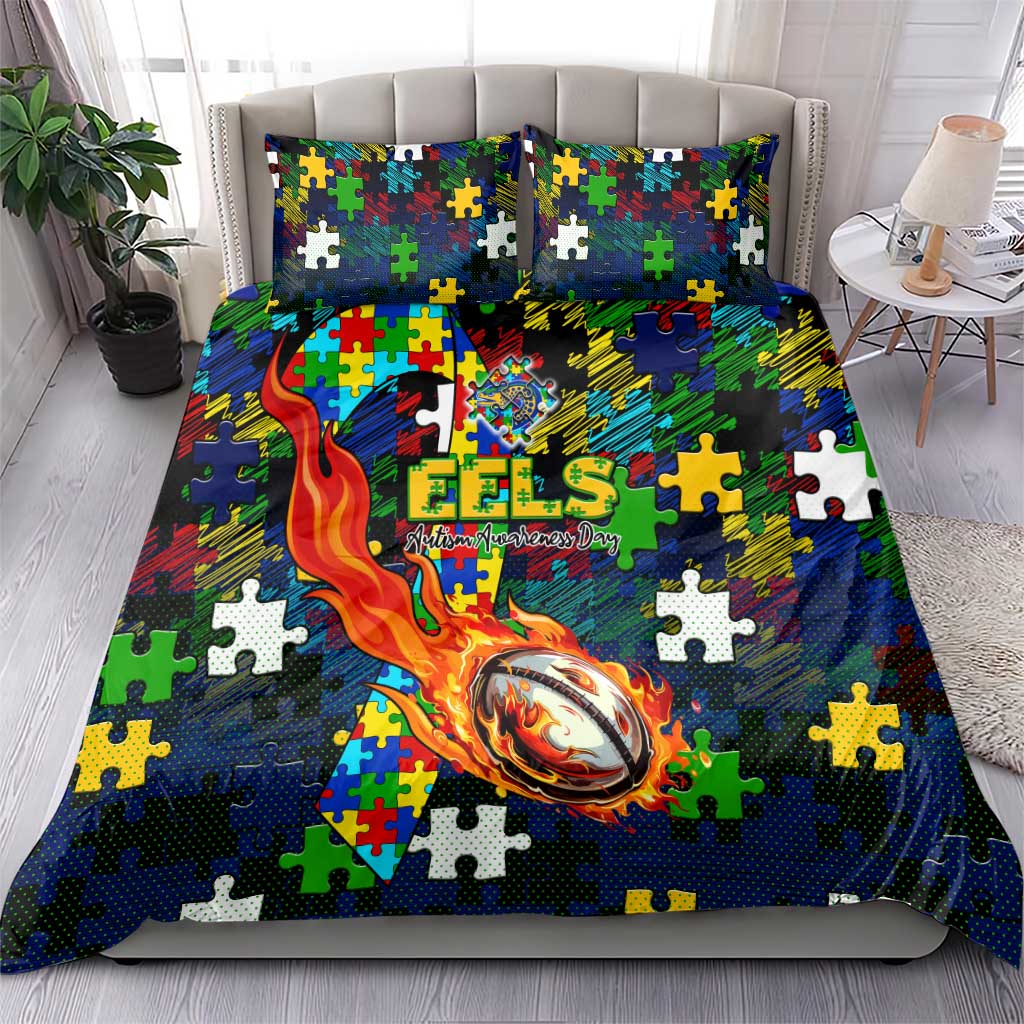 Eels Autism Awareness Bedding Set Puzzle Flames Rugby Ball
