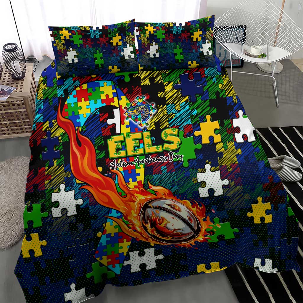 Eels Autism Awareness Bedding Set Puzzle Flames Rugby Ball