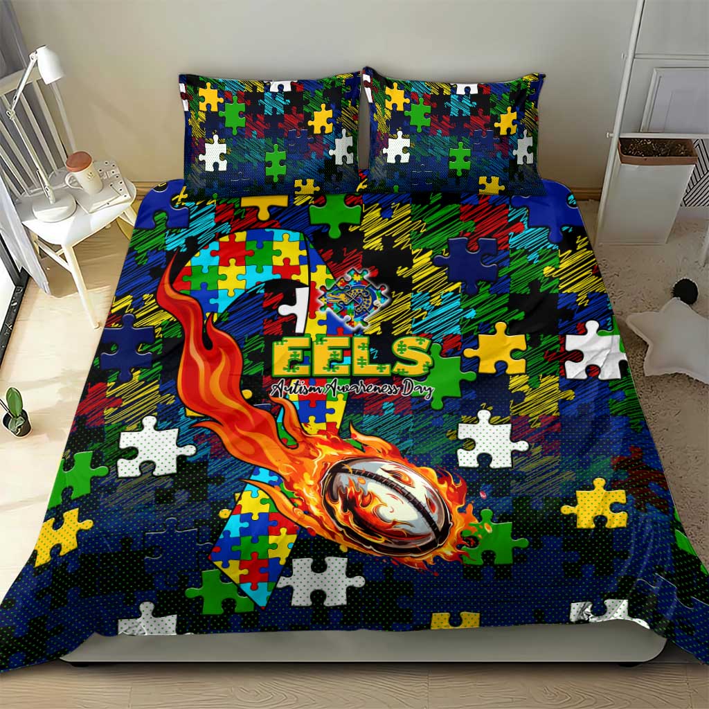 Eels Autism Awareness Bedding Set Puzzle Flames Rugby Ball